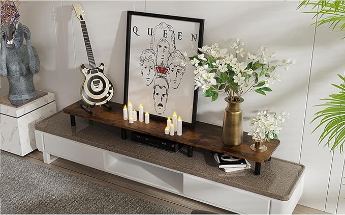 Dual Monitor Stand - 43.7 inch Extra Long Wide TV Stand - Wood & Steel Leg Desktop Riser - Desk Organization - Home Office (Vintage)