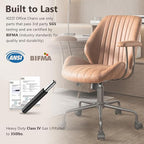 Mid Century Modren Office Chair - Mid Back Swivel Executive Chair with Lumbar Support,Ergonomic Computer Desk Chair with Wheels,Faux Lether Suede Task Chair,350lbs (Brown, Mid Back)