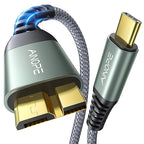 AINOPE External Hard Drive Cord 10Gbps Micro B to USB C External Hard Drive USB C to Micro B Cable Nylon Braided for MacBook Air/Pro, Seagate, WD Toshiba, SSD, iPhone, iPad, Camera, 1.6FT, Grey