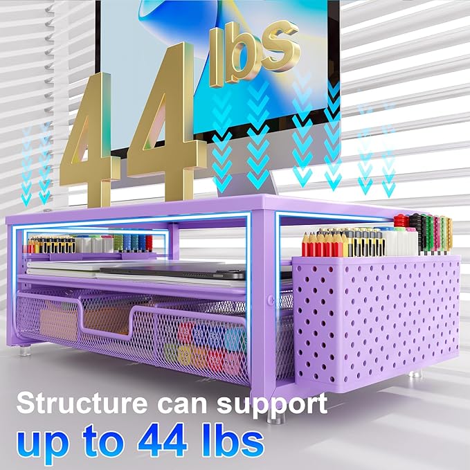 gianotter Desk Organizers and Accessories, Monitor Stand with Drawer and 2 Pen Holder, Purple Desk Accessories, Computer Stand Suitable for Offices and Dormitories (Purple)