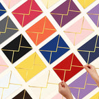 60 Pack Gold Envelopes 5x7 Rose Red, 250G Pearled Cardstock A7 Envelopes for Invitations Business Mailing Envelope with Gold Foil Border, A6 4x6 Envelopes for Wedding Baby Shower Cards