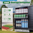 Kalamera Beverage Refrigerator, 24 inch Under Counter Drink Cooler for 154 Cans 32-41℉ Temperature Range, Built-in or Freestanding Ooutdoor Fridge with Stainless Steel Door