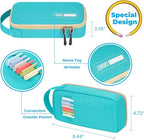 ECHSRT Big Pencil Case, Aesthetic Portable Zipper Pencil Bag with Hidden Pocket, Special Pouch for Men Women Adults, Stationery Organizer Pen Cases for Office Travel, Teal