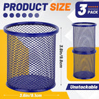 Segarty Pen Cup, 3 Pack Round Cute Dark Blue Pen Holder for Desk, Wire Mesh Pencil Holder Container Set, Desktop Organizer for Office Supplies, Maker, School, Home Storage, Makeup Brush