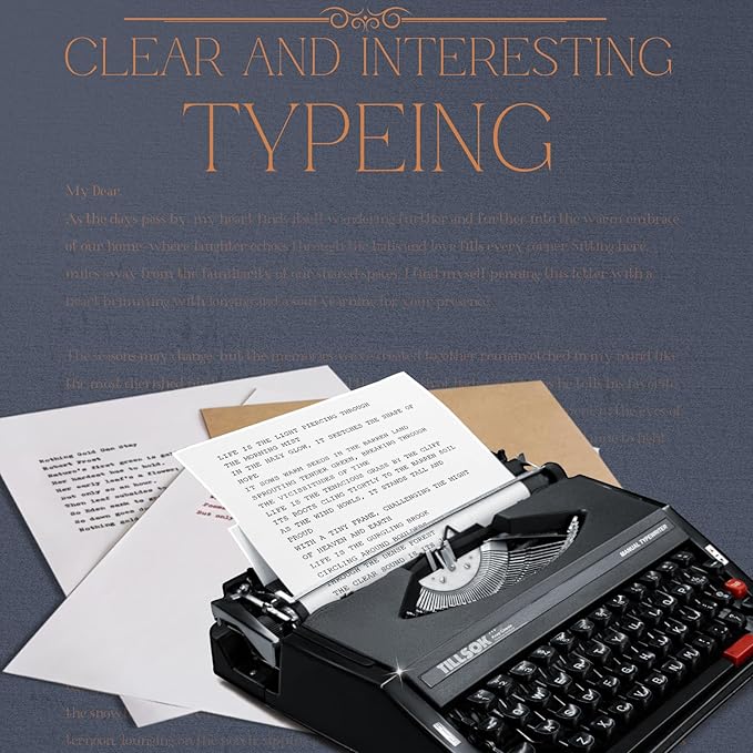 Manual Typewriter Machine – Vintage Portable Typewriter for Typing Letters – Classic Black Type Writer for Kids, Authors, and Retro Enthusiasts – Gift for Writers and Collectors