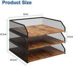 Natwind 3-Tier Stackable Paper Tray, Metal Mesh Desktop Organizer, Paper Sorter, Letter Trays,File Document Storage Rack for for Home, Office, School (Retro)