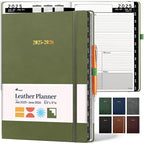 Ensight 2025-2026 HARDCOVER Leather Planner Weekly & Monthly - 8.5x11 Inches - Academic Planner Business Personal or Student - Pen Holder, Thick Paper, July 2025 - June 2026 (Olive Green)
