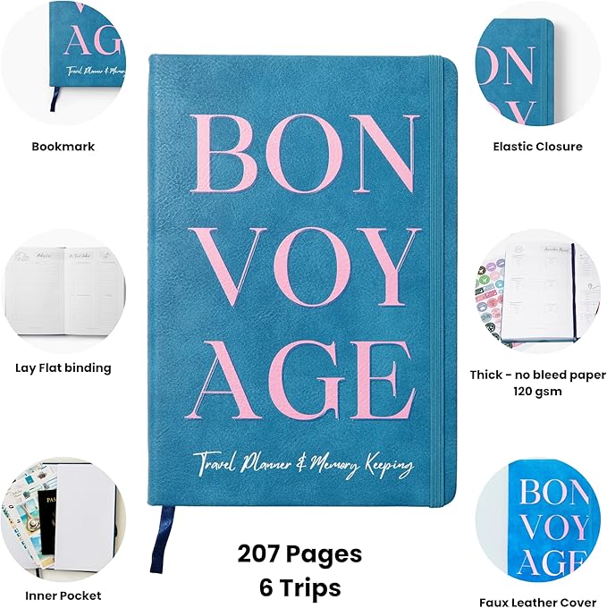 Travel Journal – Itinerary Planner Organizer & Traveling Memory Diary for Women and Men, Travel Log Book for 6 Trips with Packing Lists, Notes & Reflections, A5 Size (Undated)