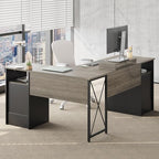 Bestier L Shaped Desk with 4 Drawers, 63" x 47" Executive Desk with Open Storage & Monitor Stand, Corner Desk with 2 File Drawers & Modesty Panel for Home Office, Gray