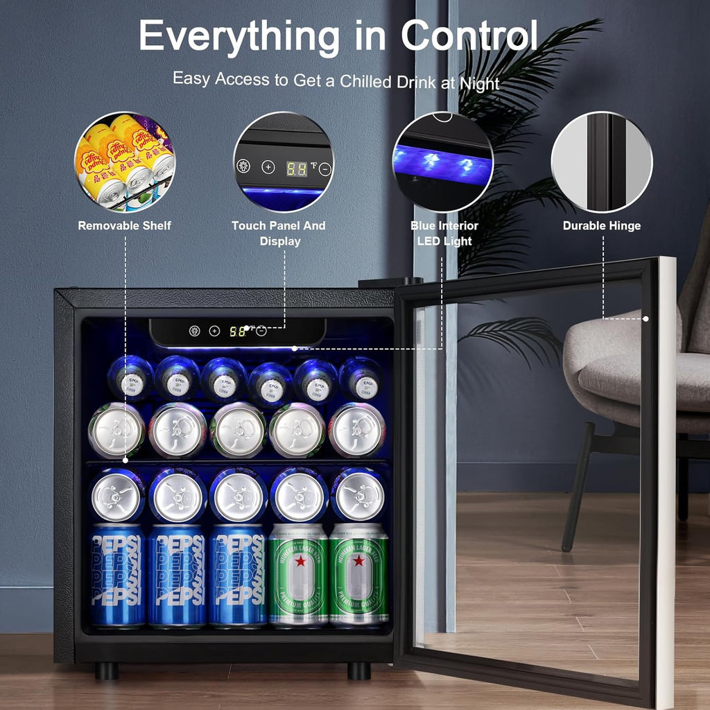 Antarctic Star 48 Can Beverage Refrigerator,12 Bottle Wine Cooler with Stainless Steel Glass Door, Digital Temperature Display,Electronic Temperature Control, Silver