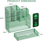Marbrasse Mesh Pen Holder for Desk, Multi-Functional Pencil Organizer with Drawer, Desk Organizers and Accessories for Office Art Supplies (Green)