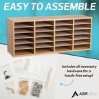 AdirOffice Wooden Adjustable Literature Organizer, 24 Compartment Office Mailbox, or Classroom Literature Organizer, Medium Oak