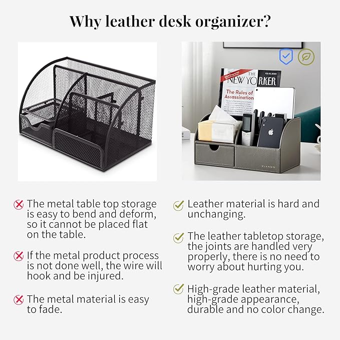 Vlando Office Supplies Desk Organizer Caddy, Desktop Hanging File Letter Document Storage Holder with Drawer Organizer Section for Office Home (Set of 1-grey)