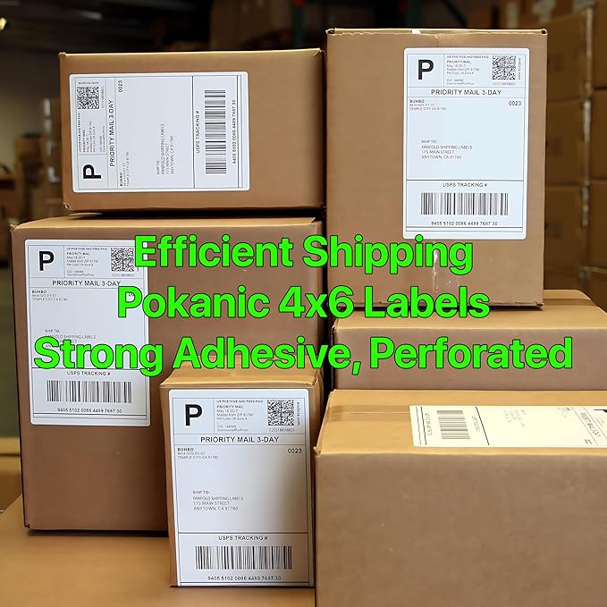 Fanfold 4 x 6 inch Thermal Labels Stack Direct White Strong Adhesive Perforated Postage Shipping Printer Compatible with Zebra SNBC Epson Rollo (3000, Fanfold)