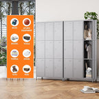 9 Doors Metal Locker with 27 Hooks and Business Card Holder,Metal Lockers for Employees with Ventilation Holes for School Office Gym Garage,Assembly Required,Dark Grey