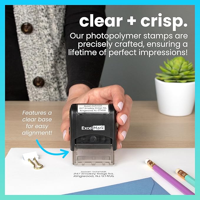 ExcelMark Custom Stamp – Clear & Crisp Impressions – Personalized Self-Inking Rubber Stamp – Use for Address Stamp and More (Small)