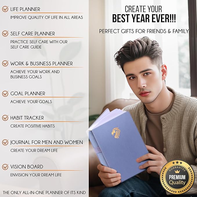 Life Planner - Undated Daily, Weekly & Monthly Planner with Budget Section | A 12 Month Journey to Increase Productivity & Happiness | Life Organizer & Gratitude Journal - Horizontal Format