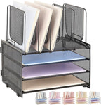 Desk Organizers and Accessories, 3-Tier Paper Organizer with 5 Vertical File Holders, File Folder Organizer (Black, 3T)