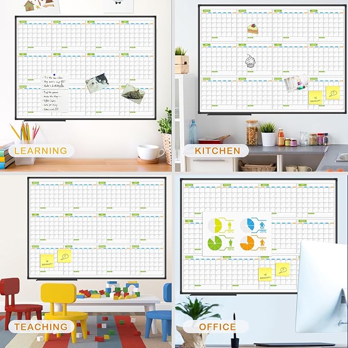 JILoffice Magnetic Dry Erase Calendar Whiteboard, 12 Months White Board Planner 48 X 36 Inch, Black Aluminum Frame Wall Mounted Board for Office Home and School