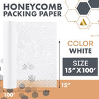 White Honeycomb Packing Paper for Moving Breakables, 15 Inch x 100 Feet. Fragile Shipping Supplies. Perforated Packing Materials for Fragile Items. Moving Paper Wrap. Eco Friendly Packaging