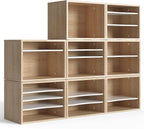 FITUEYES Wood Desk Paper Sorter Organizer with 4-Tier Storage, Desktop Paper File Holder Letter Tray for Home and Office, Light Wood, DO403506WO