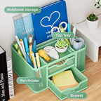 Marbrasse Mesh Desk Organizer, Pen Organizer with 2 Drawer, Multi-Functional Pencil Holder, Desk Organizers and Accessories with 5 Compartments + Drawer for Office Art Supplies (Green)