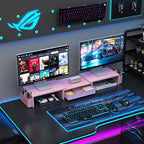 gianotter Dual Monitor Stand Riser, Desk Organizer With Drawer and 2 Pen Holders,Desk Organizers and Accessories, Pink Office Supplies (Pink)
