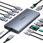 USB C Laptop Docking Station with 2 HDMI 4K@60Hz+DP 8K@30Hz for Dell HP Thinkpad Surface, 15 in 1 USB C Hub Triple Display Multiple Adapter, Dongle with USB A Port+Button+PD+Ethernet+SD/TF+Audio