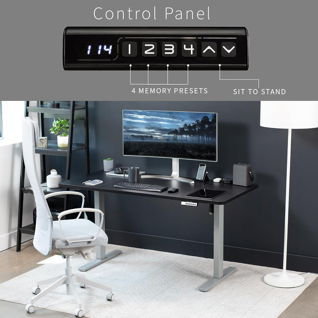 VIVO Electric 60 x 30 in Standing Desk, Memory Height Adjustment, 1B Series, Black Top Gray Frame, DESK-KIT-1G6B-30