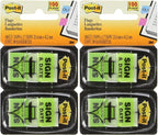 Post-it 680SD2 Sign and Date Message Flag, 1"x1-3/4", 100/PK, Green- Pack of 2