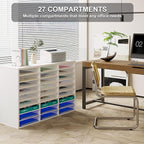 PAG Mail Sorter Organizer, Wood Literature Organizer, Student Mailbox for Classroom, Desktop Bill Paper Organizer for Office Home School, 27 Compartments, White
