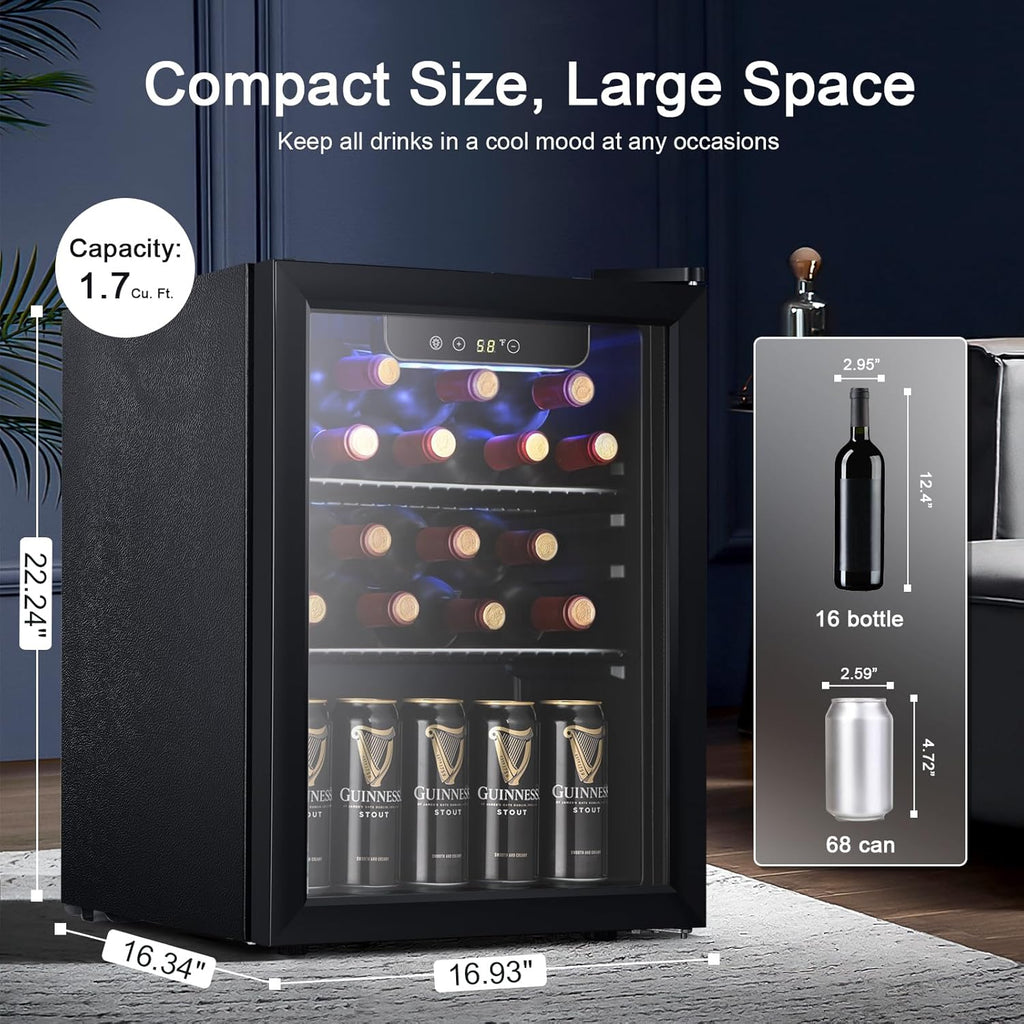 Antarctic Star Beverage Refrigerator Cooler 68 Can, Mini Fridge with Glass Door for Beer Drinks Wine,Freestanding Small Fridge with Electronic Temperature Control for Home and Bar,1.7 cu.ft