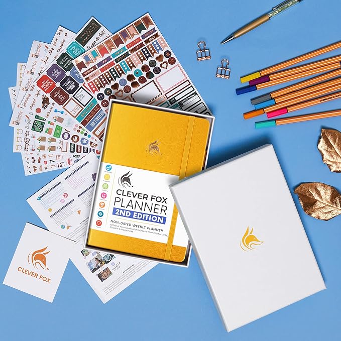 Clever Fox Planner 2nd Edition – Colorful Weekly & Monthly Goal Planner, Time Management & Productivity Organizer, Undated, A5 (Amber Yellow)