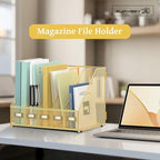 SUPEASY Desk Organizers Metal Desk Magazine File Holder with 5 Vertical Compartments Rack File Organizer for Office Desktop, Home Workspace, Gold