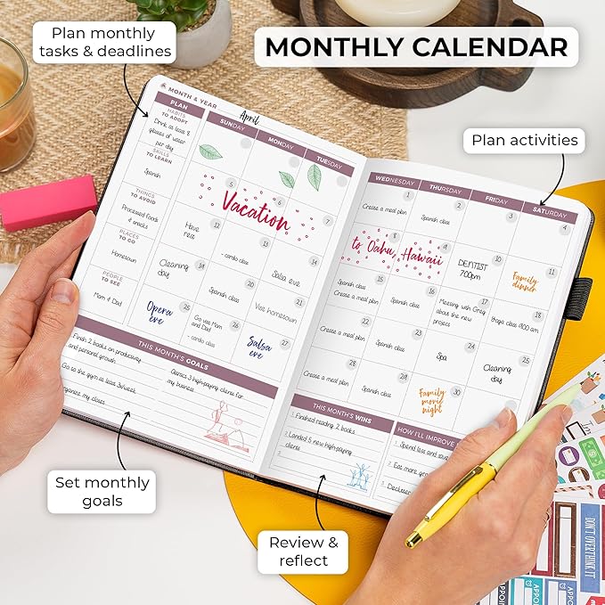 Clever Fox Planner 2nd Edition – Colorful Weekly & Monthly Goal Planner, Time Management & Productivity Organizer, Undated, A5 (Black)