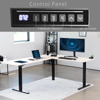 VIVO Electric Corner L-Shaped 75 x 63 in Standing Desk, Memory Height Adjustment, Light Wood Top Black Frame, DESK-E3CTBC-75