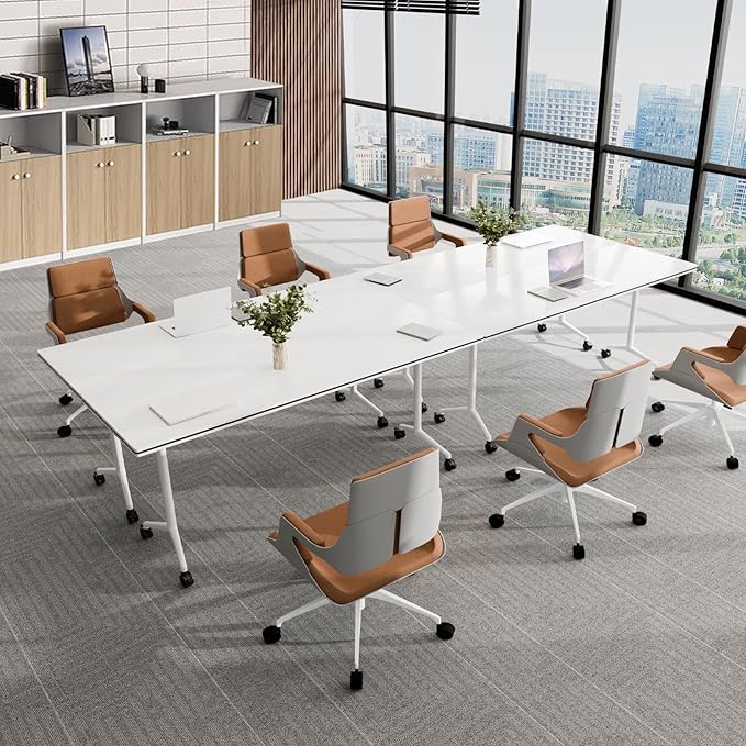 Conference Table, Folding Conference Tables for 2-20 People, Modern Conference Room Table with Wheels, Super Sturdy Large Rectangle Mobile Meeting Seminar Tables for Office (2PCS 70.8in)