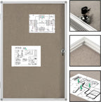 Enclosed Bulletin Board Lockable Display Case Message Board with Locking Door for Indoor, Grey Felt, Aluminum Frame, 36 X 24 in