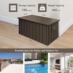 Domi Deck Box 190 Gallon, Waterproof Lockable Steel Outdoor Storage Container for Outside Cushions, Garden Tools and Pools Equipment, Brown