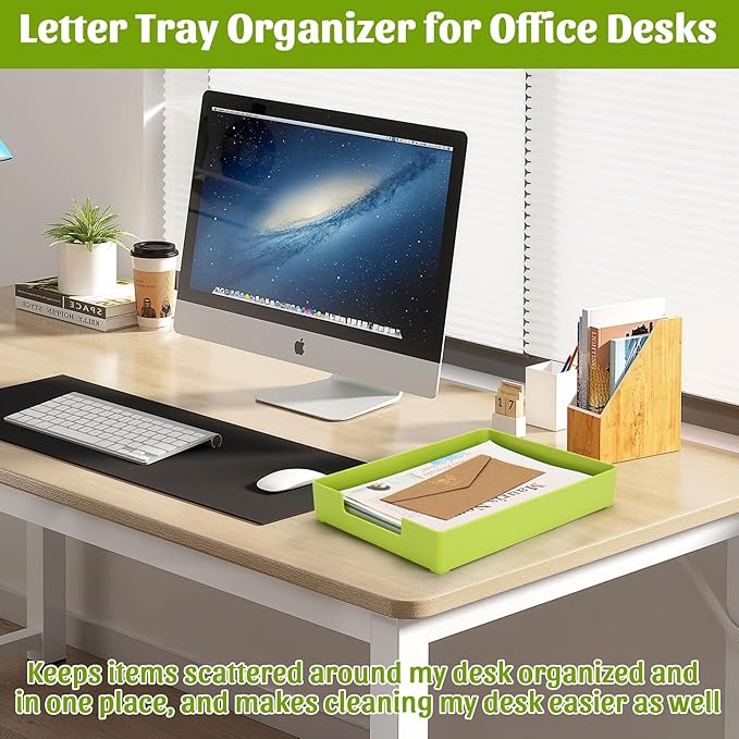 Letter-Size Tray Desk Letter Tray Paper Tray, Sturdy Heavy-Duty Plastic Printer Paper Tray, Single-Tier Stackable File Storage Organizer for Office Home (1, Green)