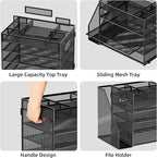 Marbrasse 5-Tier Desk Organizer with File Holder,Paper Letter Tray Organizer,Desktop File Organizer with Adjustable Compartments,Mesh Desk Organizers and Accessories for Office Supplies,Black