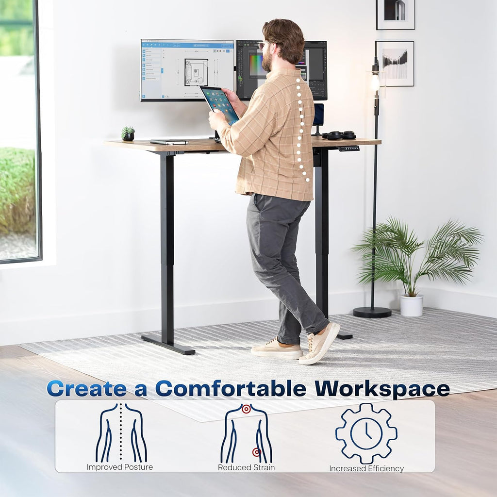 VIVO Electric 60 x 30 in Standing Desk, Memory Height Adjustment, 1B Series, Reclaimed Wood Top Black Frame, DESK-KIT-1B6P-30