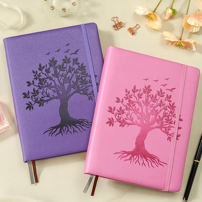 ZXHQ Elegant B5 Dot Grid Journal - 150 GSM Thick Paper 256 Pages Bullet Dotted Journal, Chic Tree of Life Design, Durable Hardcover, Inner Pocket - Pink, 7.7" x 10"