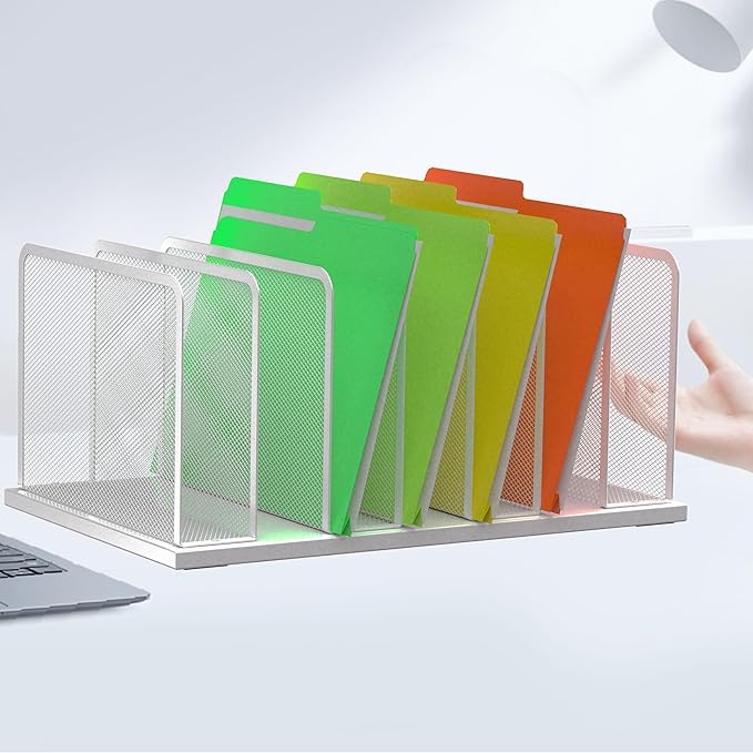 Kuntine.B Desk File Organizer Upright Mesh Desktop Organizer File Sorter Office Organization File Holder for Home, Office & Classroom (Silver, 2 Pack 7-Section)