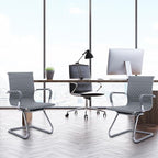 Office Guest Reception Chairs Set of 4 - Modern PU Leather Mid Back Conference Room Chairs for Waiting Room, Desk - Grey