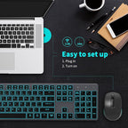 Backlit Wireless Keyboard and Mouse, Rechargeable Quiet Wireless Keyboard Mouse Combo, Jiggle Mouse, 2.4G Cordless USB Keyboard Slim Full Size for Apple iMac, MacBook, laptop and PC, Space Gray
