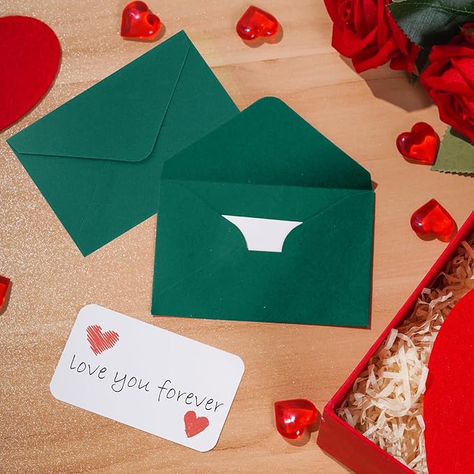 jiebor 100 Sets Small Green Envelopes with Small Blank Gift Business Card Wedding Invitation Pocket Envelopes for Graduations Wedding Shower Holiday 4.37 x 2.91 Inch