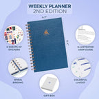 Clever Fox Planner 2nd Edition Spiral – Colorful Weekly & Monthly Goal Planner, Time Management & Productivity Organizer, Undated (Mystic Blue)
