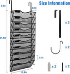 Wall File Organizer, 10 Tire Hanging File Folder Mail Organizer, Vertical Mesh Metal Door/Wall Mount Hanging File Holder, Paper Document Magazine Rack with Hooks for Home Office Black