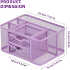 Marbrasse Mesh Desk Organizer, Pen Holder with 2 Drawer, Multi-Functional Pencil Holder, Desk Organizers and Accessories with 5 Compartments + Drawer for Office Art Supplies (Purple)